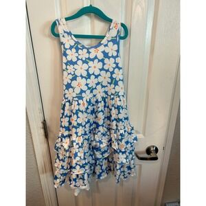 Mabel + Honey Dress Blue White Floral Tiered Ruffle Sleeveless Knit Summer 8